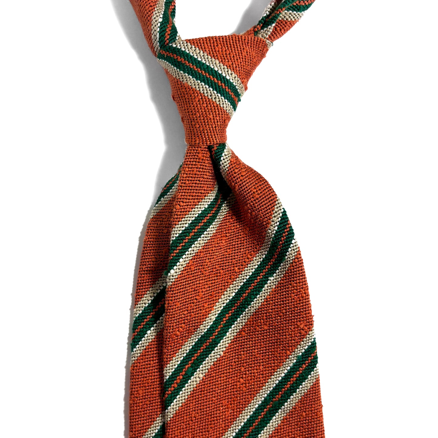 Orange & Green Striped Silk Shantung Tie