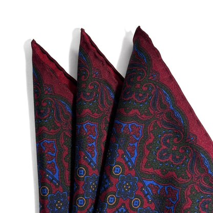 Burgundy & Blue Geometric Ancient Madder Silk Pocket Square