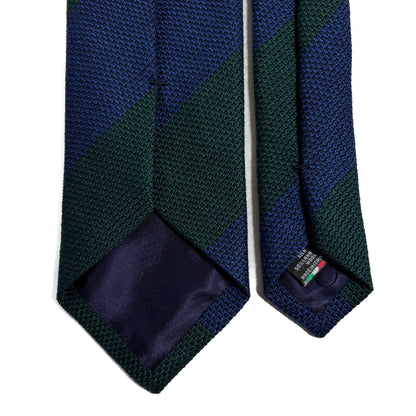 Navy Blue & Green Striped Wool/Silk Grenadine Tie (Garza Fina)