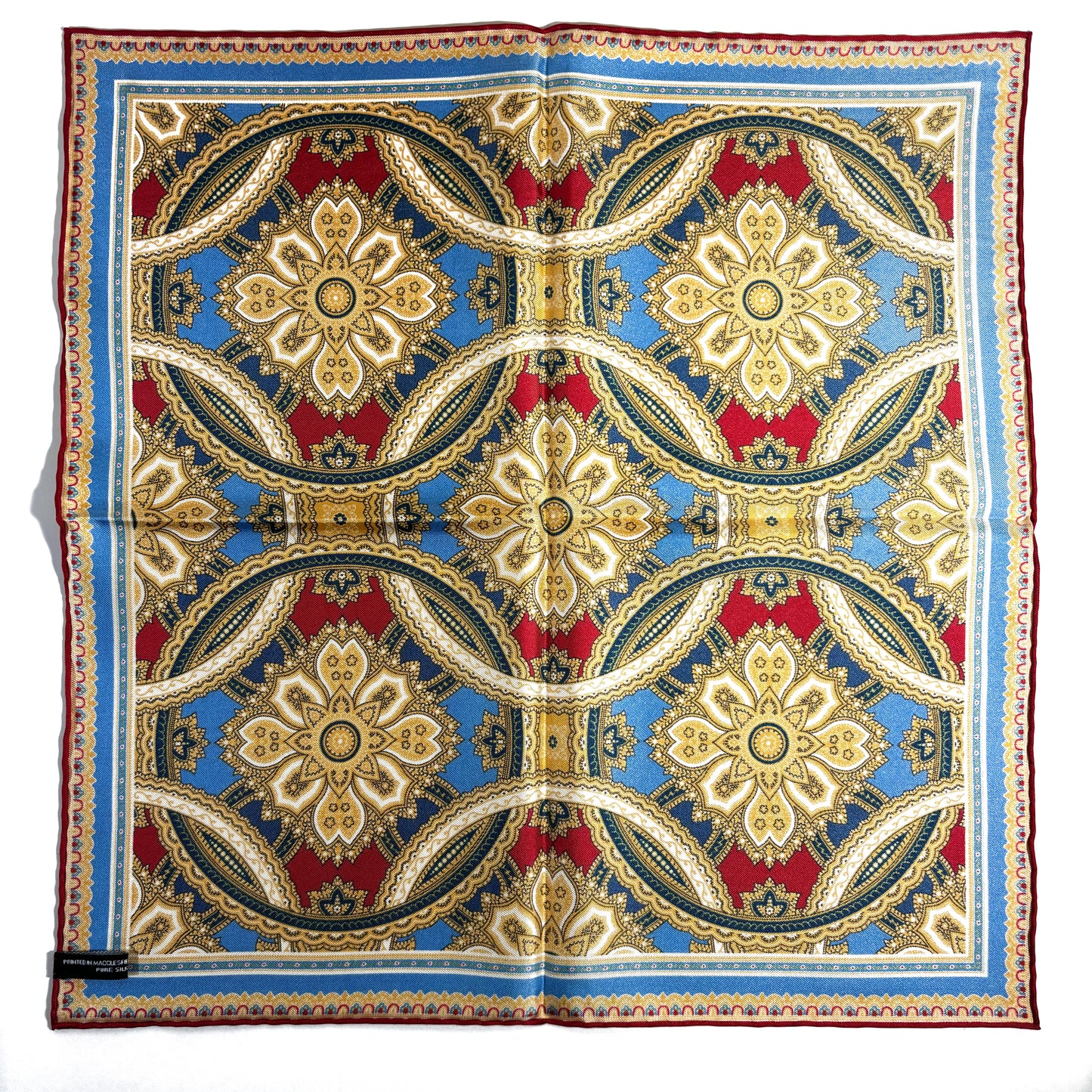 Red & Gold Large Medallion Silk Pocket Square