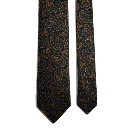 Navy Blue & Gold Paisley Silk Jacquard Tie