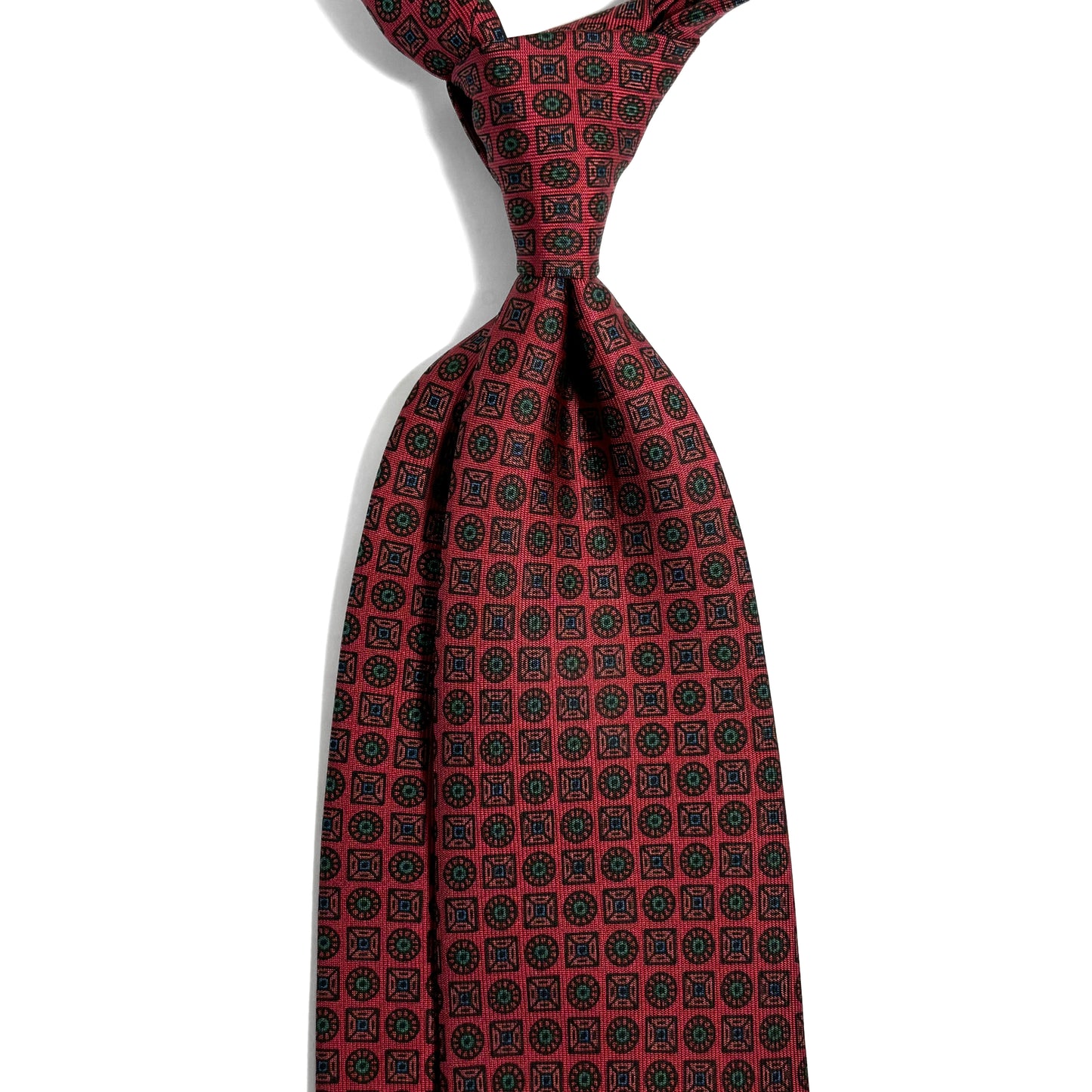 Hand-Printed Brick Red Geometric Silk Tie