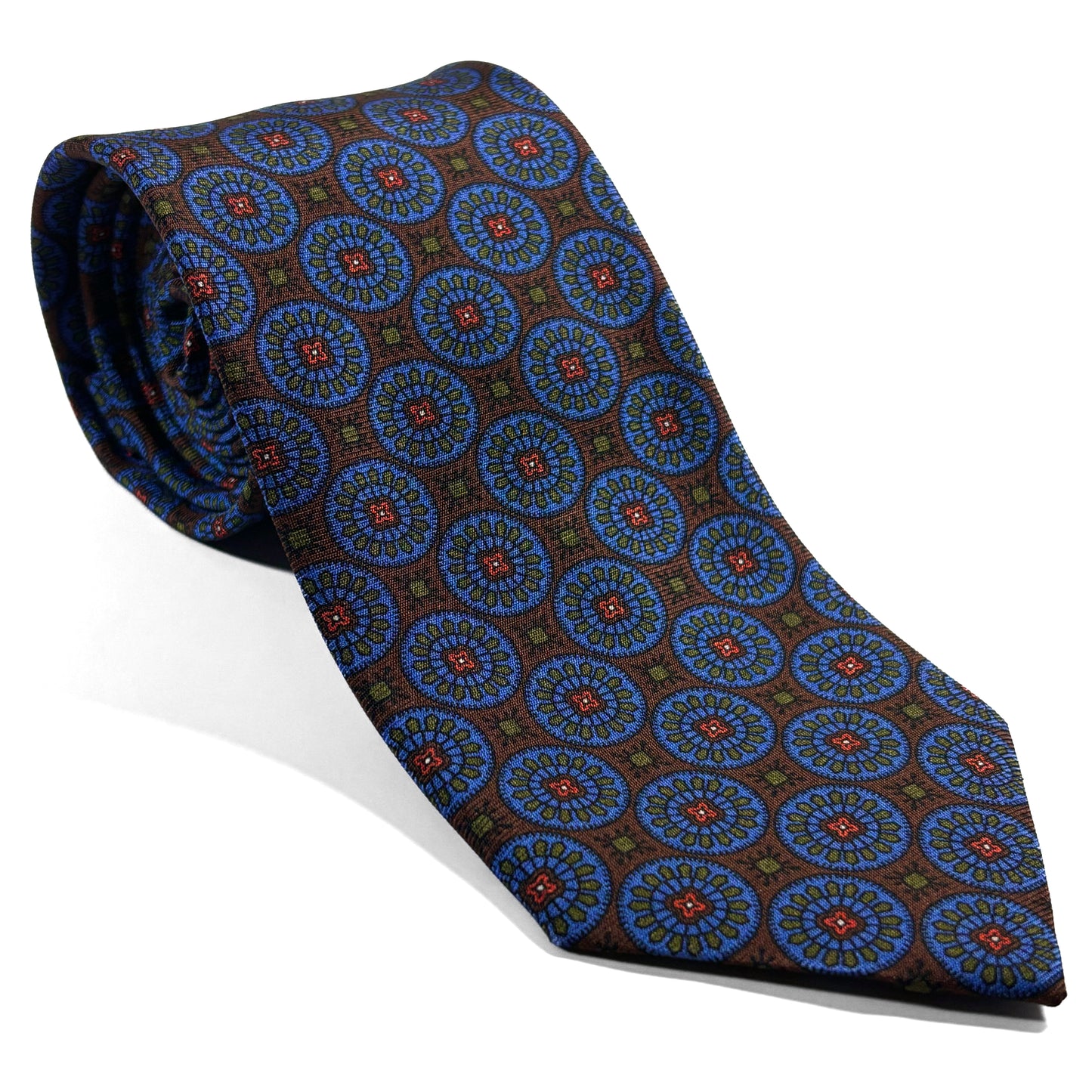 Brown & Blue Geometric Ancient Madder Silk Tie