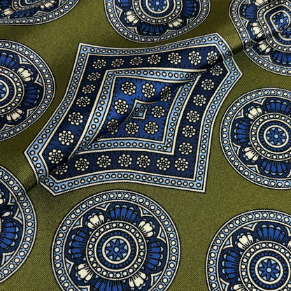 Leaf Green & Light Blue Medallion Silk Pocket Square