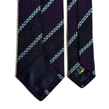 Purple & Navy Blue Striped Silk Grenadine Tie (Garza Grossa)