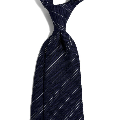 Navy Blue Striped Silk Grenadine Tie (Garza Fina)