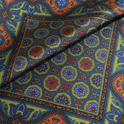 Olive Green & Navy Blue Geometric Ancient Madder Silk Pocket Square