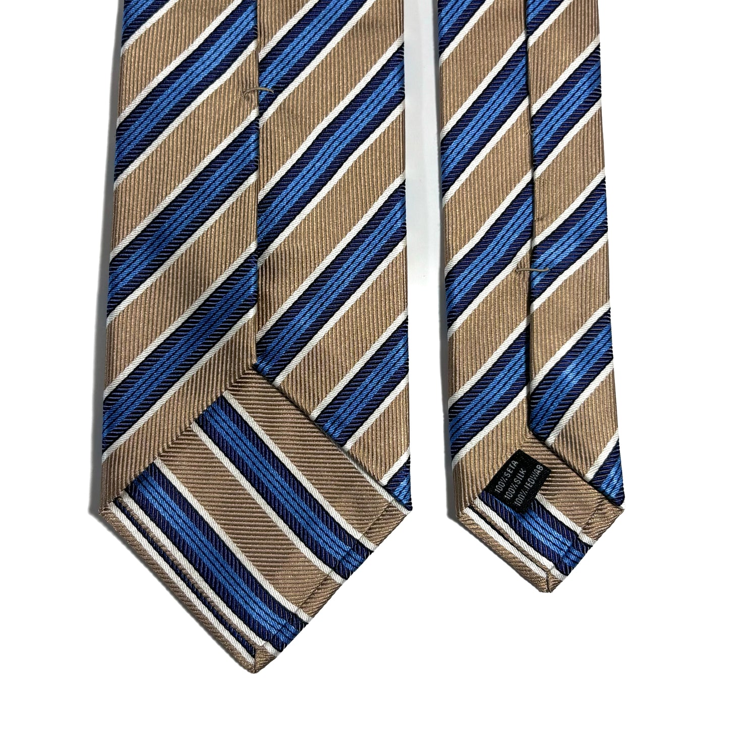 Beige & Blue Striped Silk Jacquard Tie