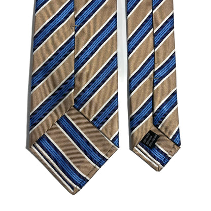 Beige & Blue Striped Silk Jacquard Tie