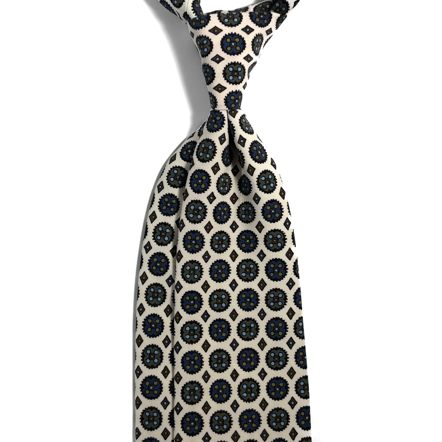 White Floral Medallion Ancient Madder Silk Tie