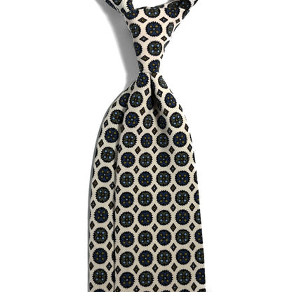 White Floral Medallion Ancient Madder Silk Tie