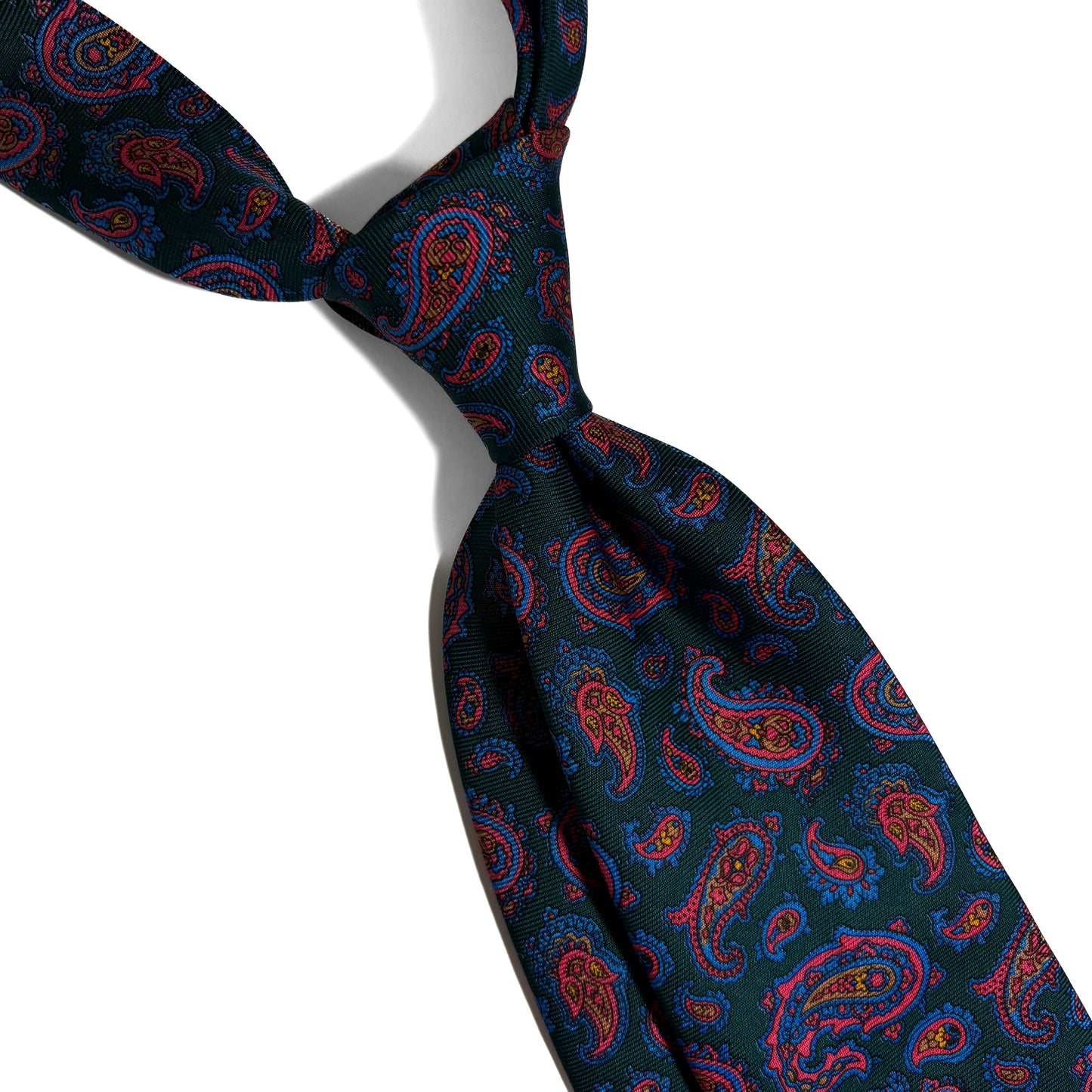 Hand-Printed Forest Green Paisley Silk Tie