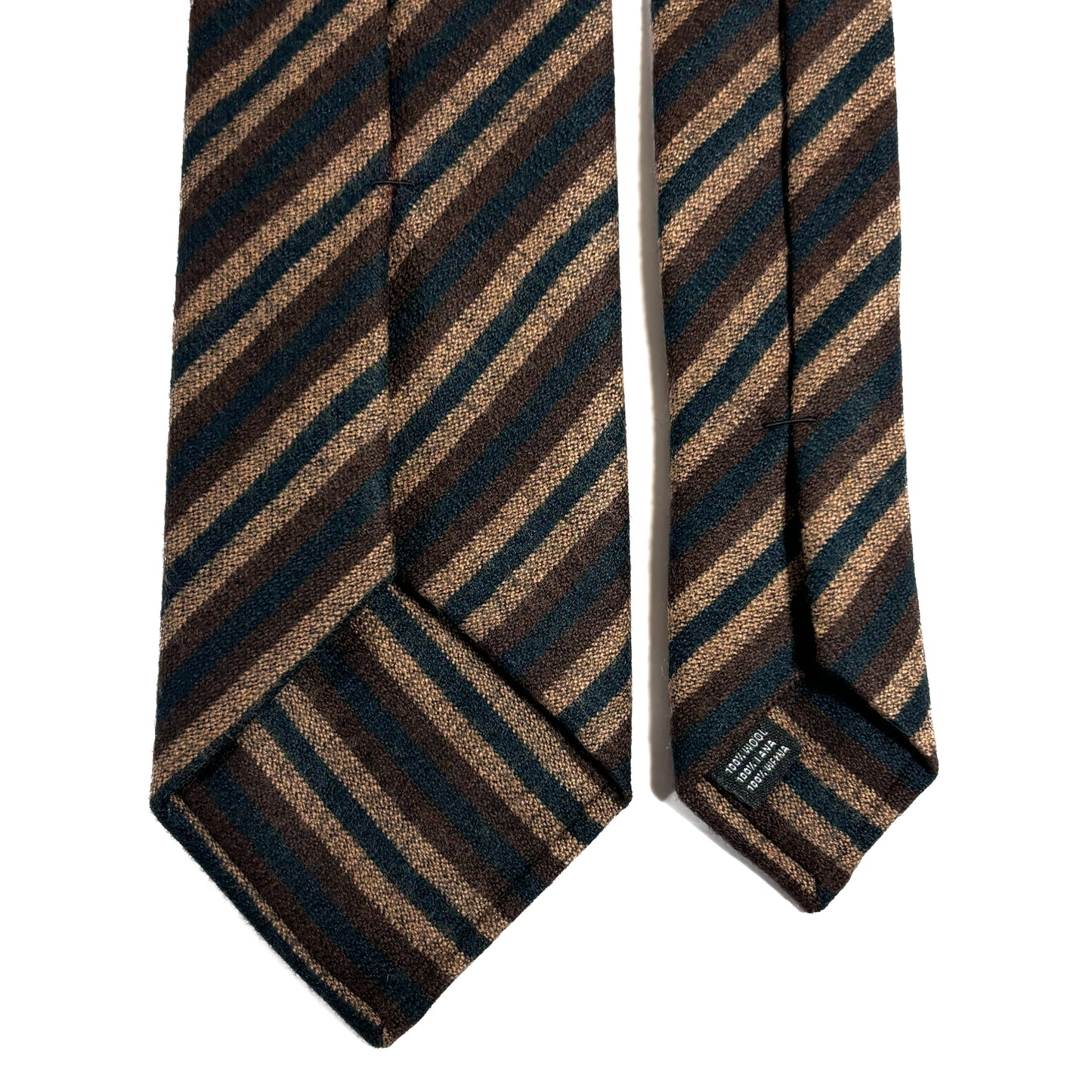 Forest Green & Brown Striped Wool Challis Tie