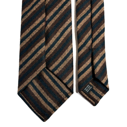 Forest Green & Brown Striped Wool Challis Tie