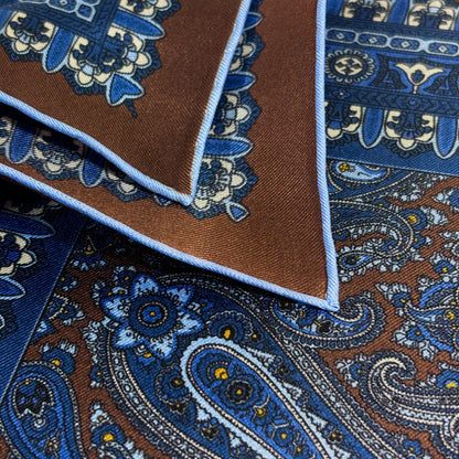 Brown & Blue Paisley Silk Pocket Square
