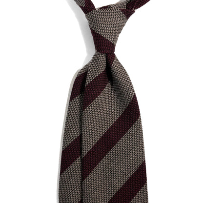Beige & Burgundy Striped Wool/Silk Grenadine Tie