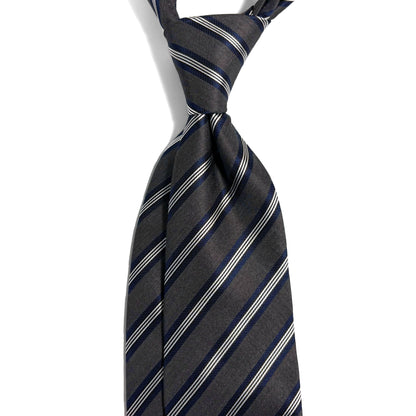 Gray & Navy Blue Striped Silk Jacquard Tie