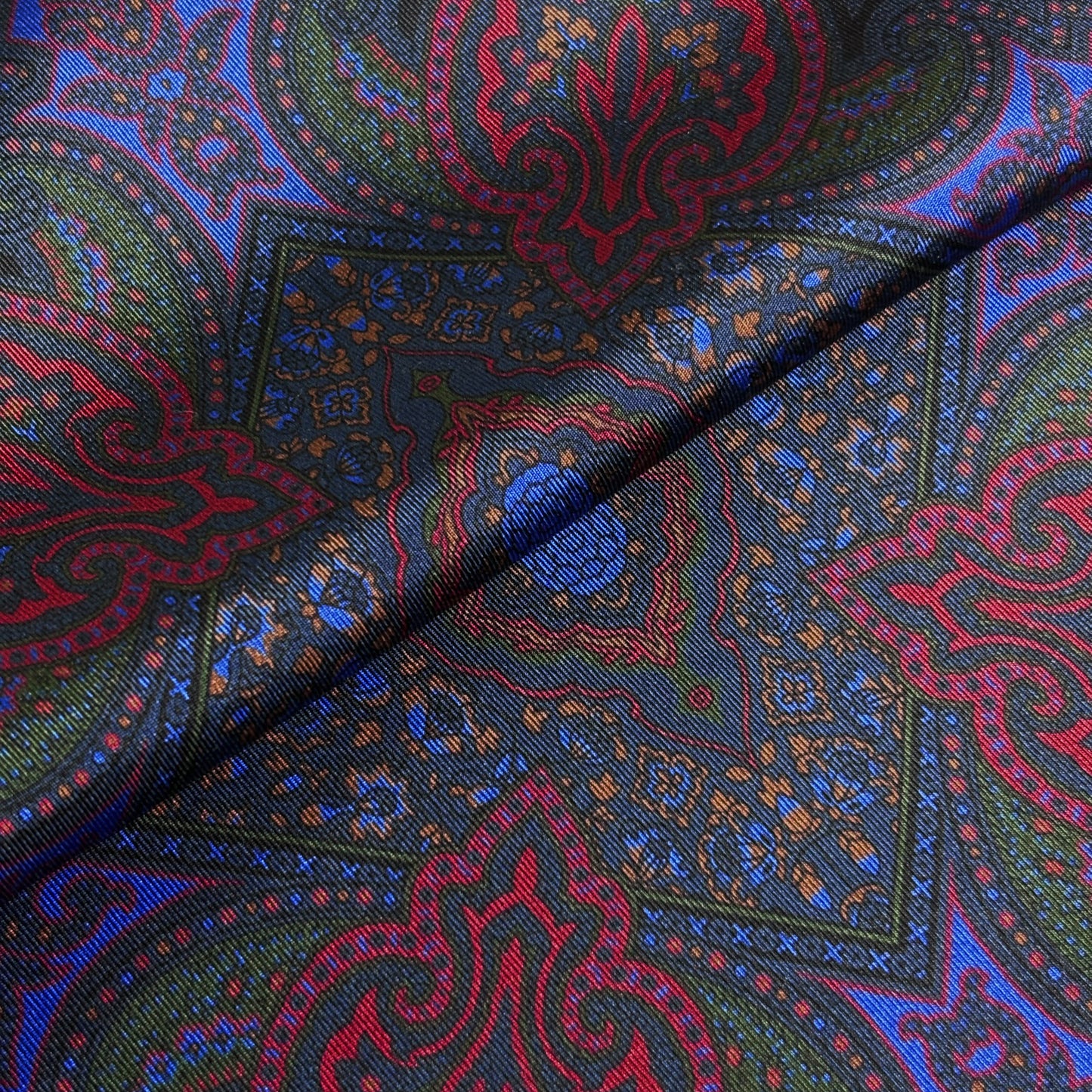 Navy Blue & Burgundy Floral Medallion Ancient Madder Silk Pocket Square