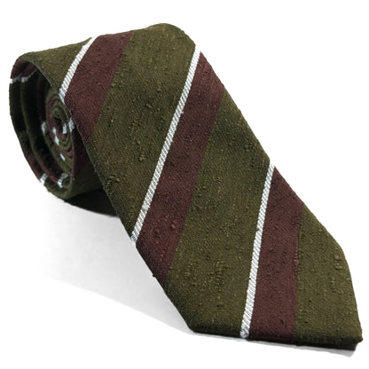 Olive Green / Brown Striped Silk Shantung Tie