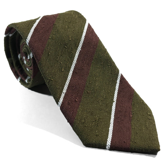 Olive Green / Brown Striped Silk Shantung Tie