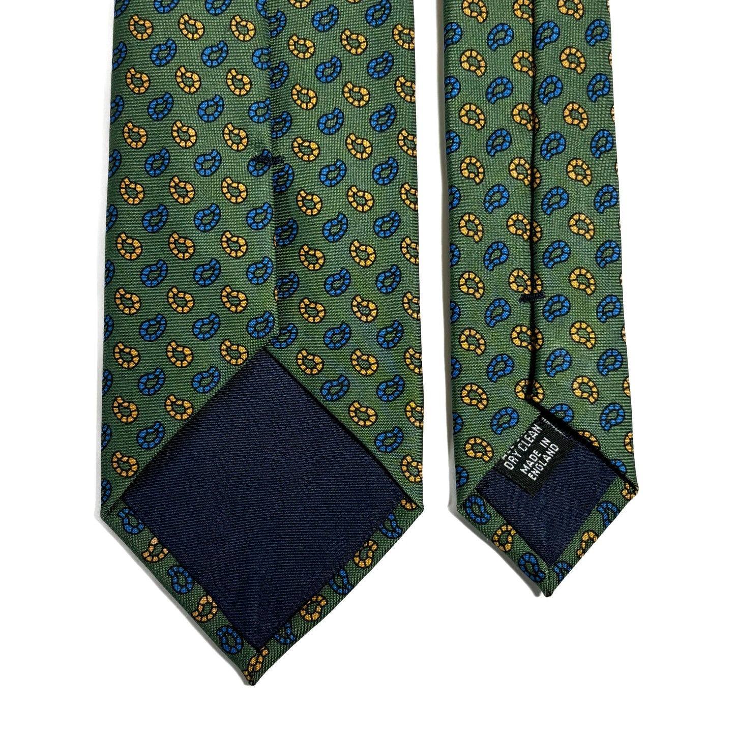 Hand-Printed Green Small Paisley Silk Tie