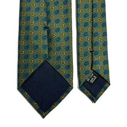 Hand-Printed Green Small Paisley Silk Tie