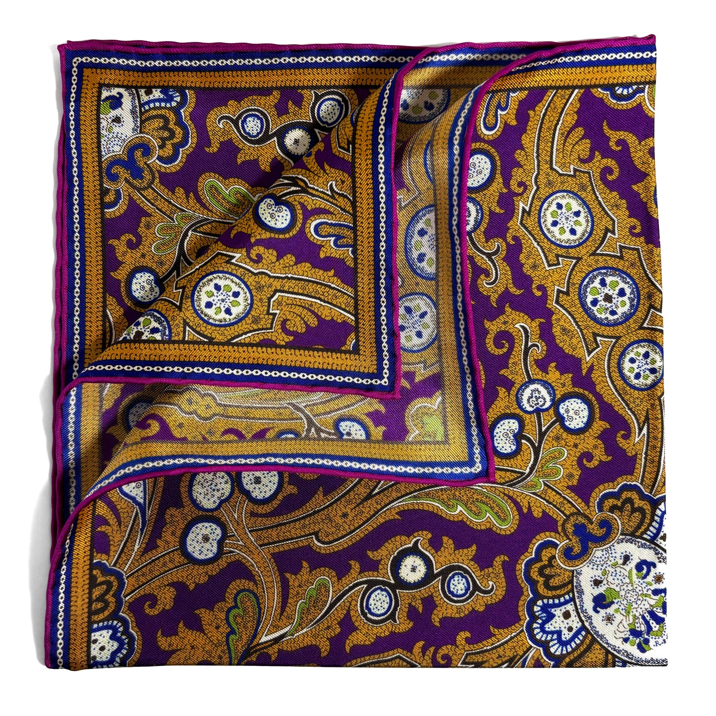 Purple & Gold Floral Paisley Silk Pocket Square