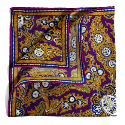 Purple & Gold Floral Paisley Silk Pocket Square