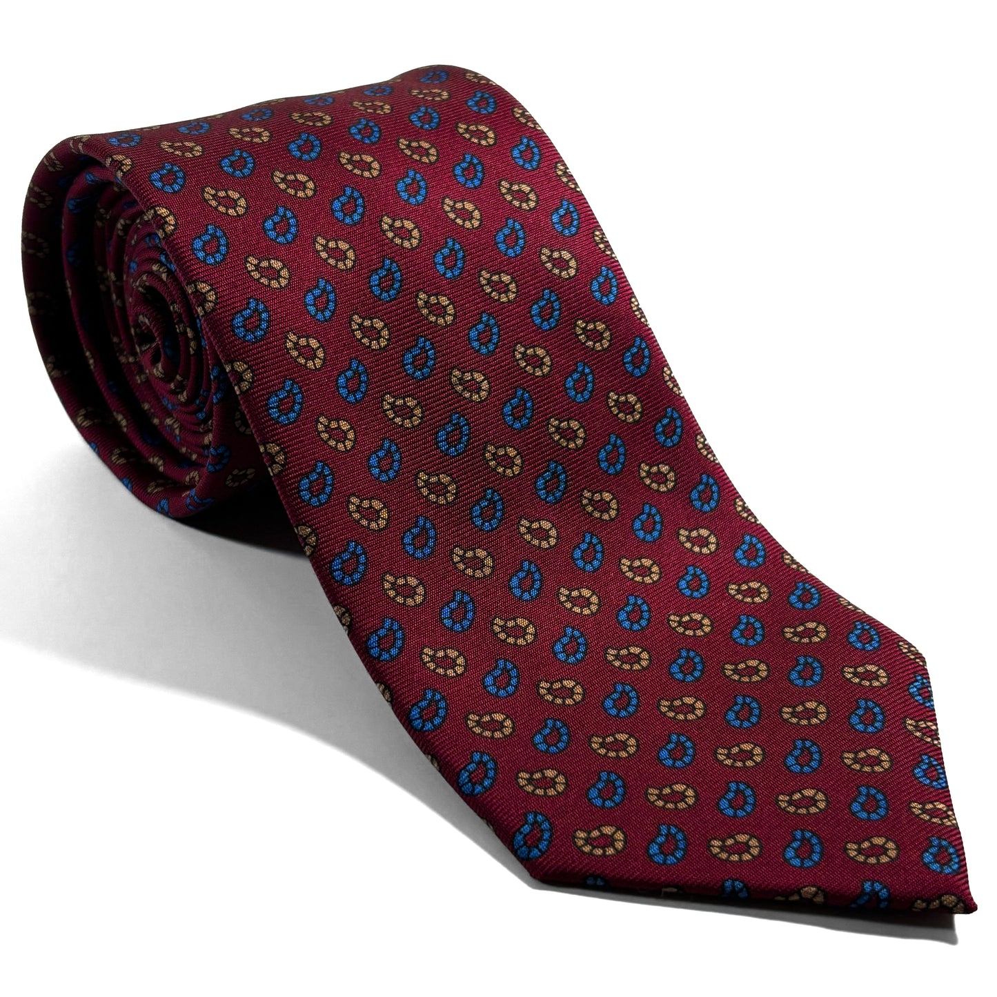 Hand-Printed Burgundy Small Paisley Silk Tie