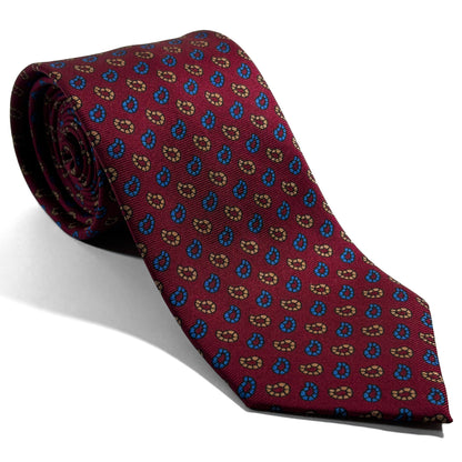 Hand-Printed Burgundy Small Paisley Silk Tie