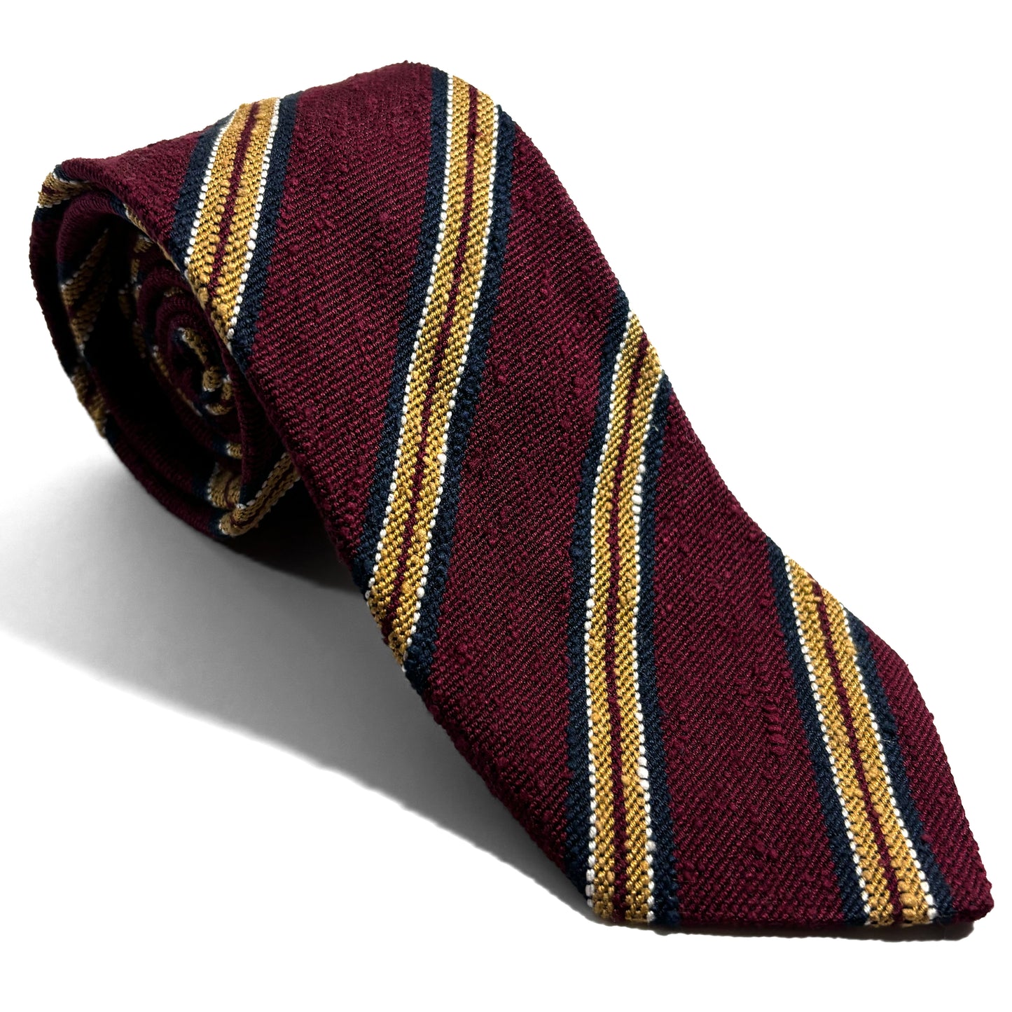 Burgundy & Gold Striped Silk Shantung Tie