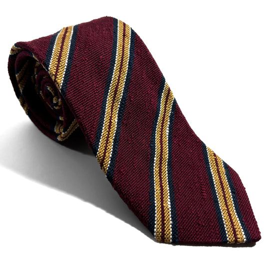 Burgundy & Gold Striped Silk Shantung Tie