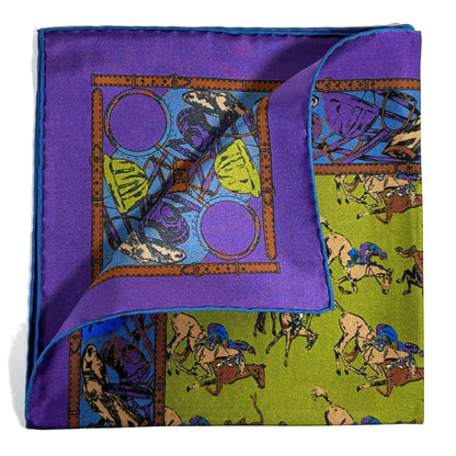 Green & Purple Polo Motif Ancient Madder Silk Pocket Square