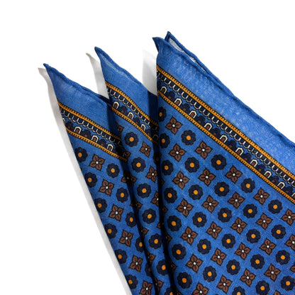 Azure Blue - Floral - Wool/Silk Pocket Square