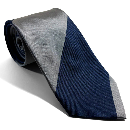 Navy Blue & Gray Block Striped Silk Repp Tie