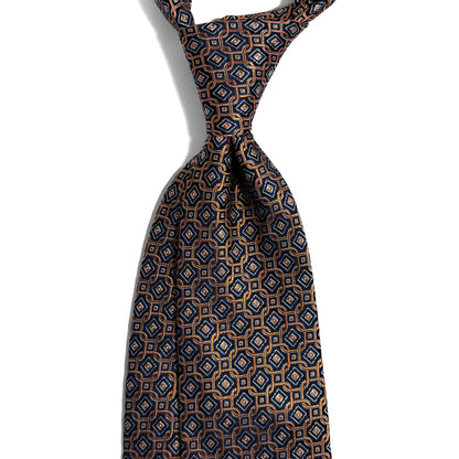 Navy Blue & Gold Geometric Silk Jacquard Tie