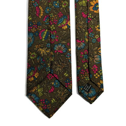 Olive Green Floral Motif Italian Madder Silk Tie