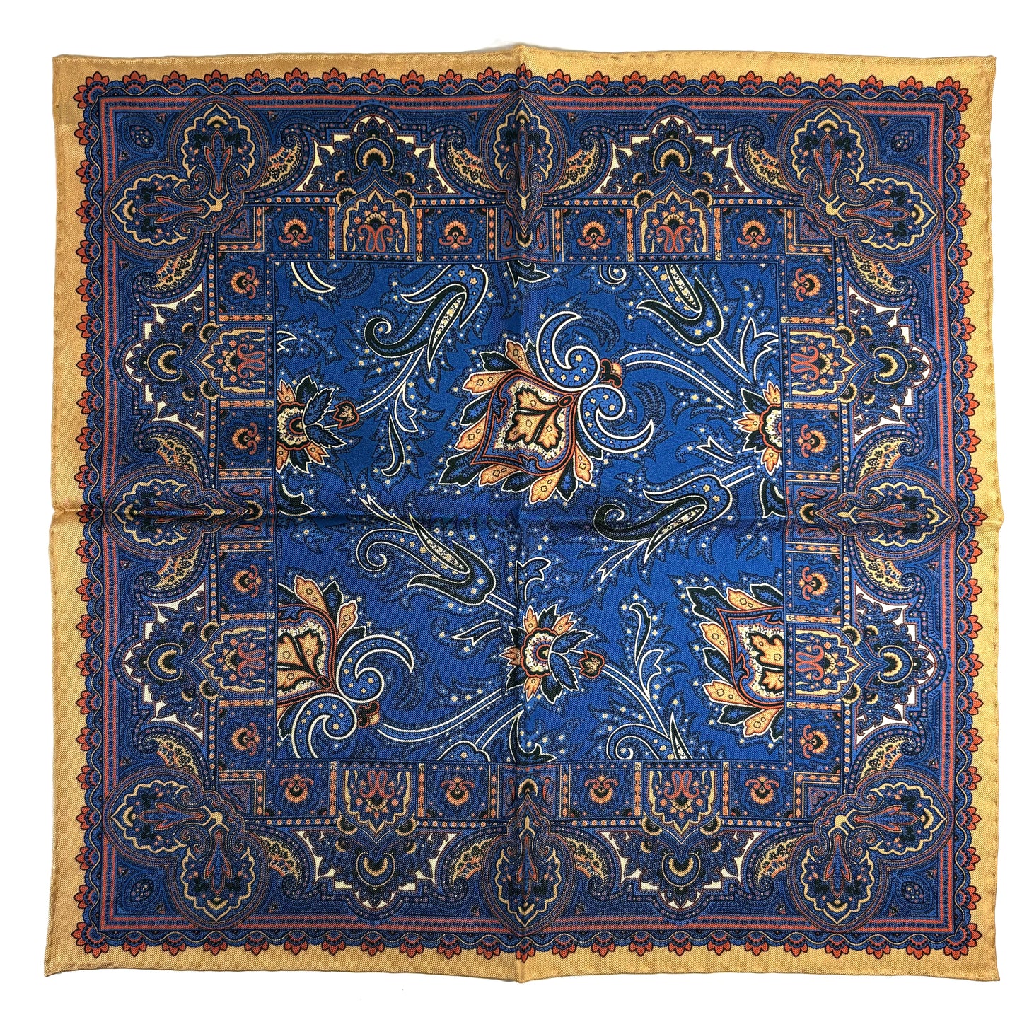 Egyptian Blue & Cream Floral Motif Ancient Madder Silk Pocket Square