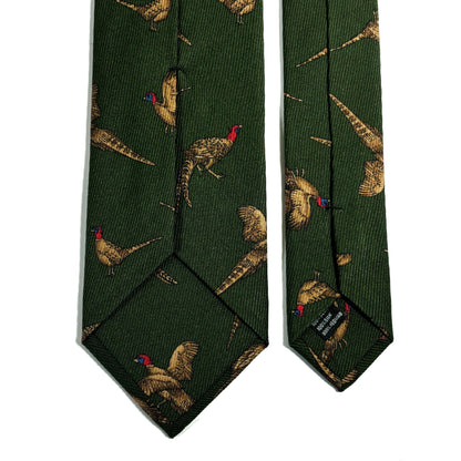 Forest Green Pheasant Print Italian Madder Silk Tie
