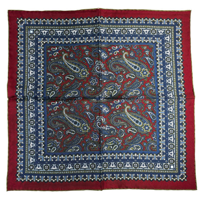 Burgundy & Olive Green Paisley Silk Pocket Square