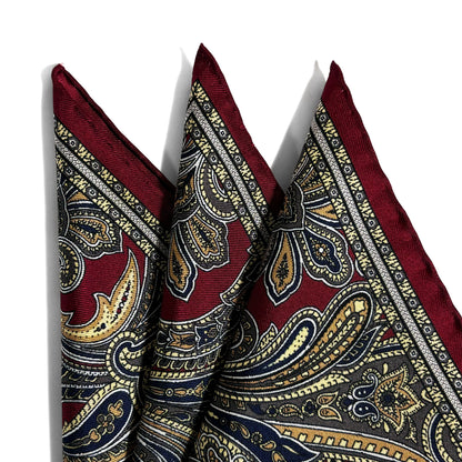 Burgundy Paisley Silk Pocket Square
