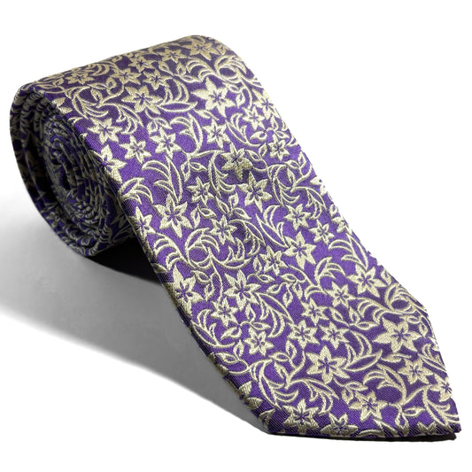 Lilac Purple Floral Motif Silk Jacquard Tie
