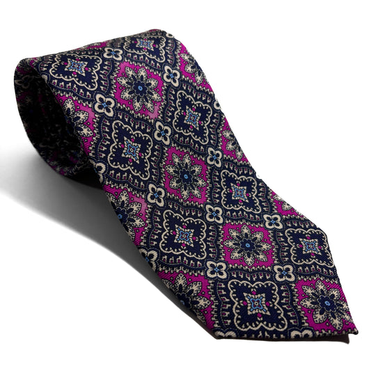 Midnight Blue & Magenta Mosaic Silk Tie