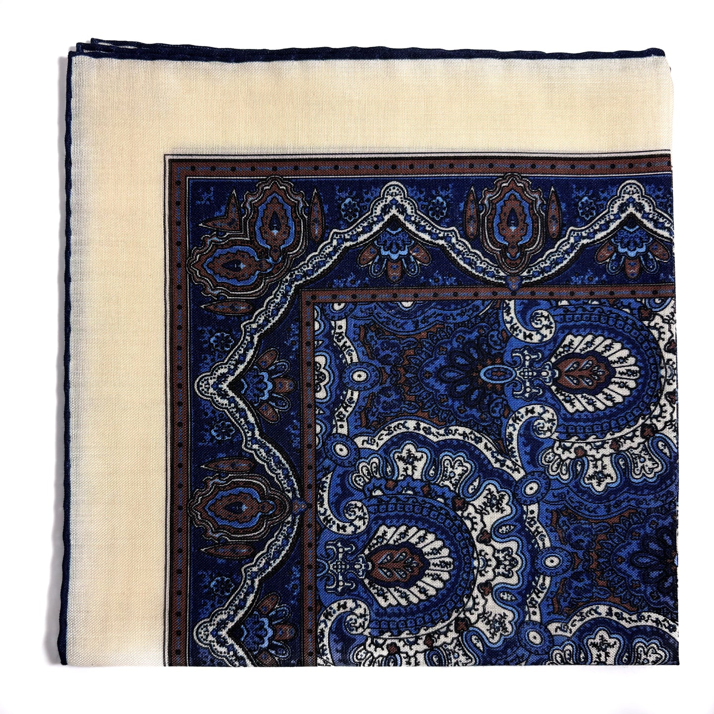 Dominus - Ivory & Blue - Wool/Silk Pocket Square