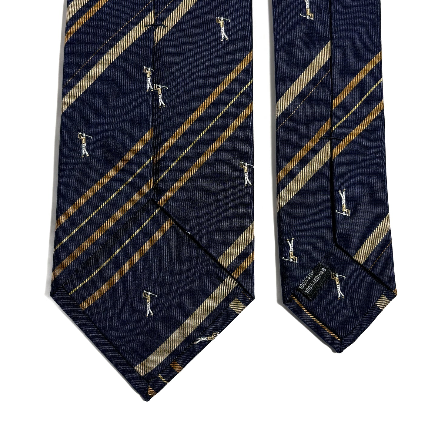 Navy Blue & Yellow Striped Golf Motif Silk Jacquard Tie