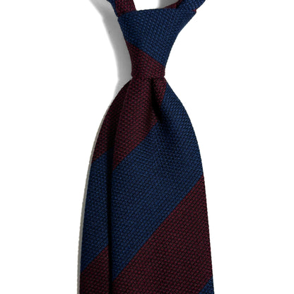 Navy Blue & Burgundy Striped Wool/Silk Grenadine Tie (Garza Fina)
