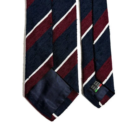 Navy Blue & Burgundy Striped Silk Shantung Tie