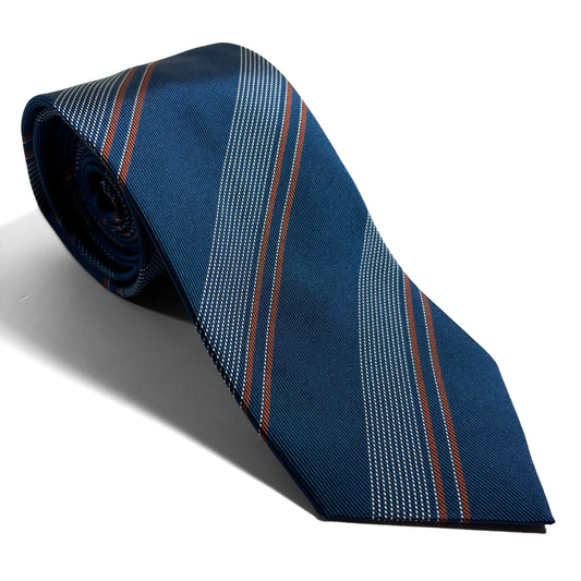 Prussian Blue Striped Silk Repp Tie