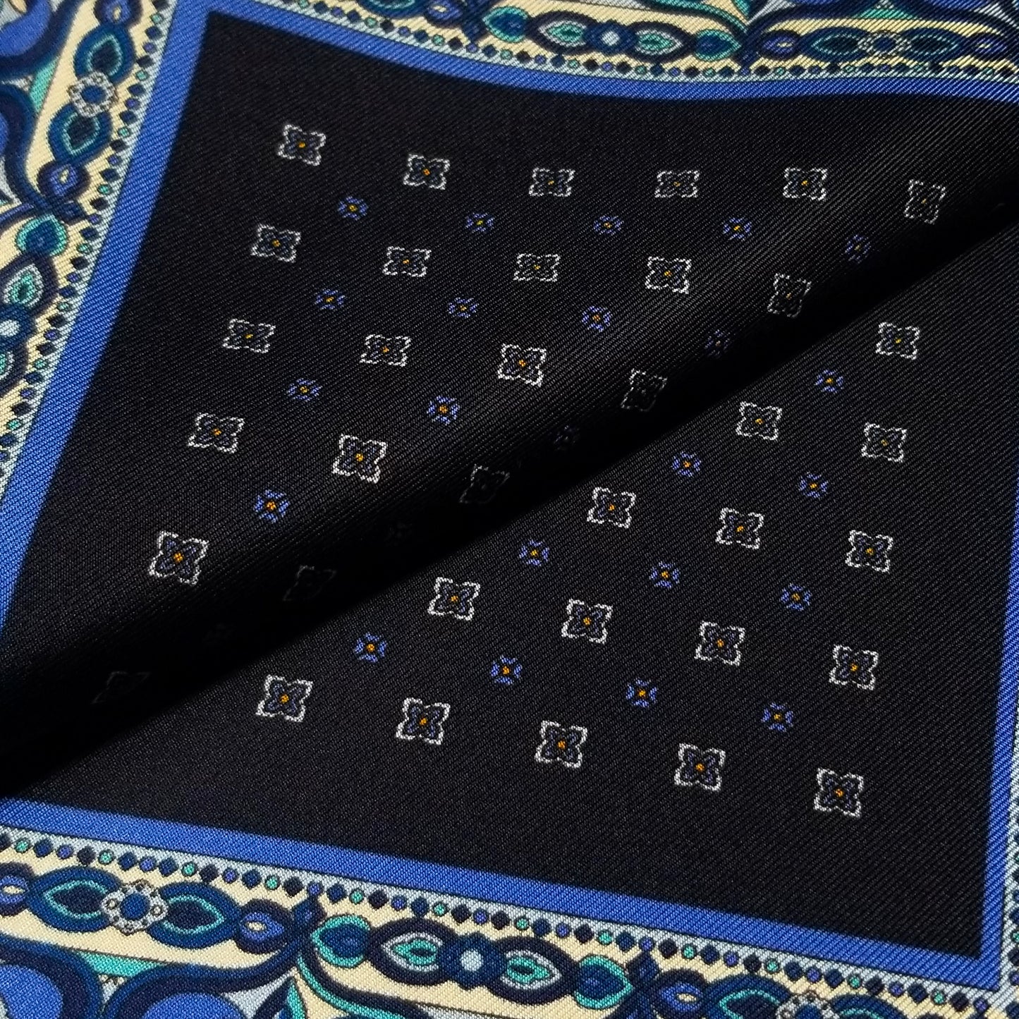 17" Navy Blue Geometric Silk Twill Pocket Square