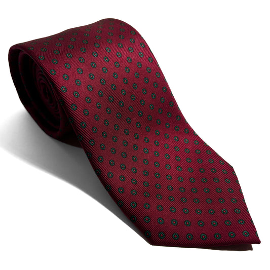 Hand-Printed Burgundy Floral Silk Tie